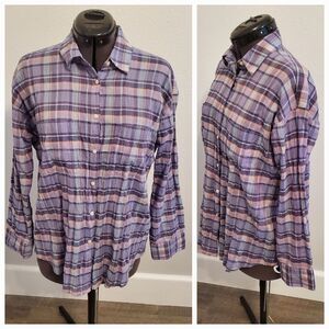 Madewell Women's Button-down Shirt XS Purple Plaid Long Sleeve Preppy Classic